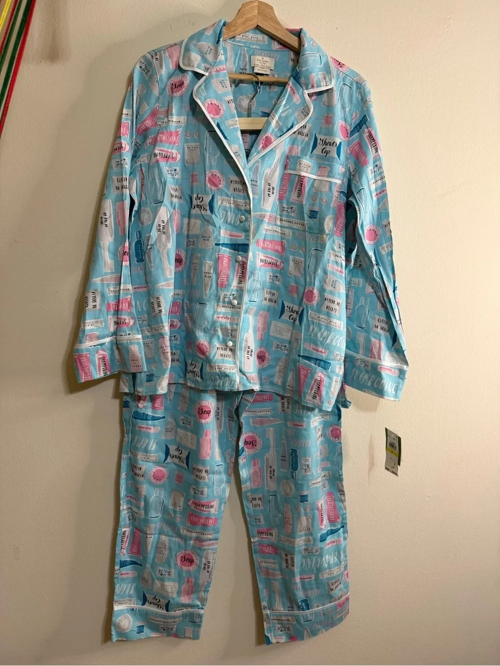 Kate Spade Aqua and Pink Print Pajama Top